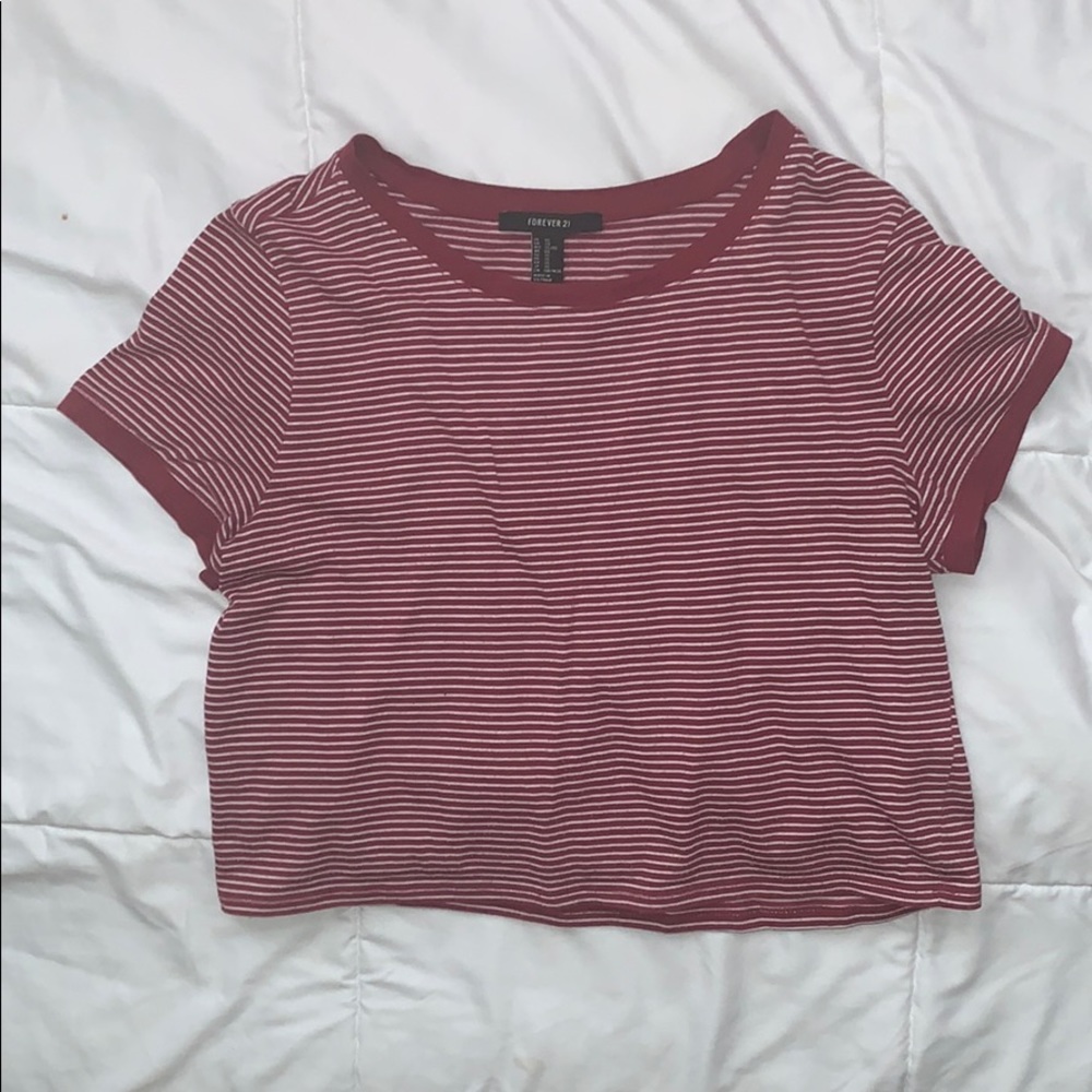 Maroon/reddish and white striped crop top